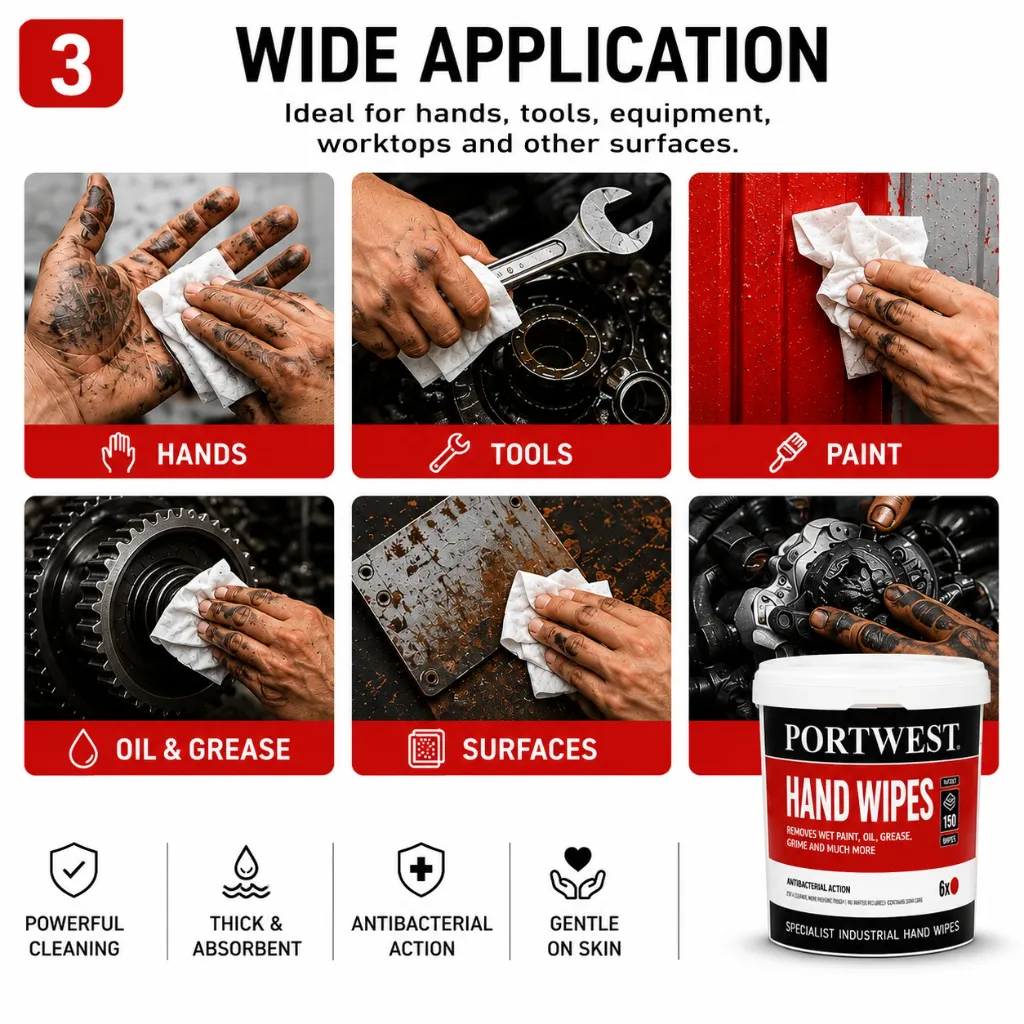 Portwest cleaning wipes heavy duty wipes tisu lap_application.webp