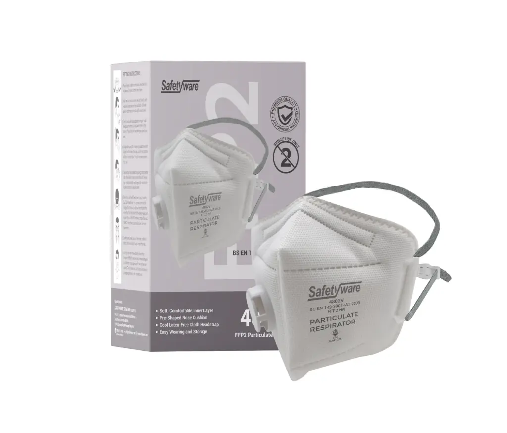 [4802V] SAFETYWARE FFP2 Vertical Fold-Flat Particulate Respirator /w Valve