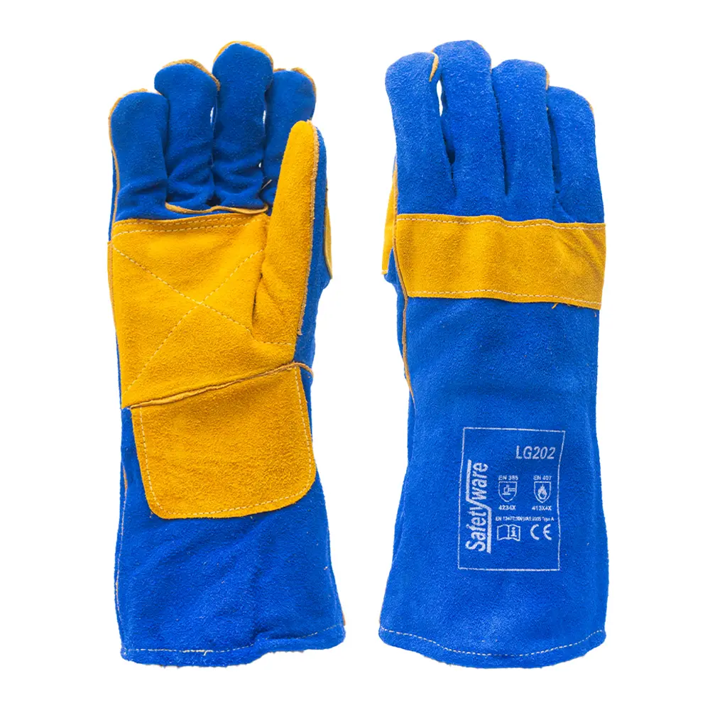 [LG202] SAFETYWARE Premium Quality Blue Full Split Leather Gloves (Double Palm)