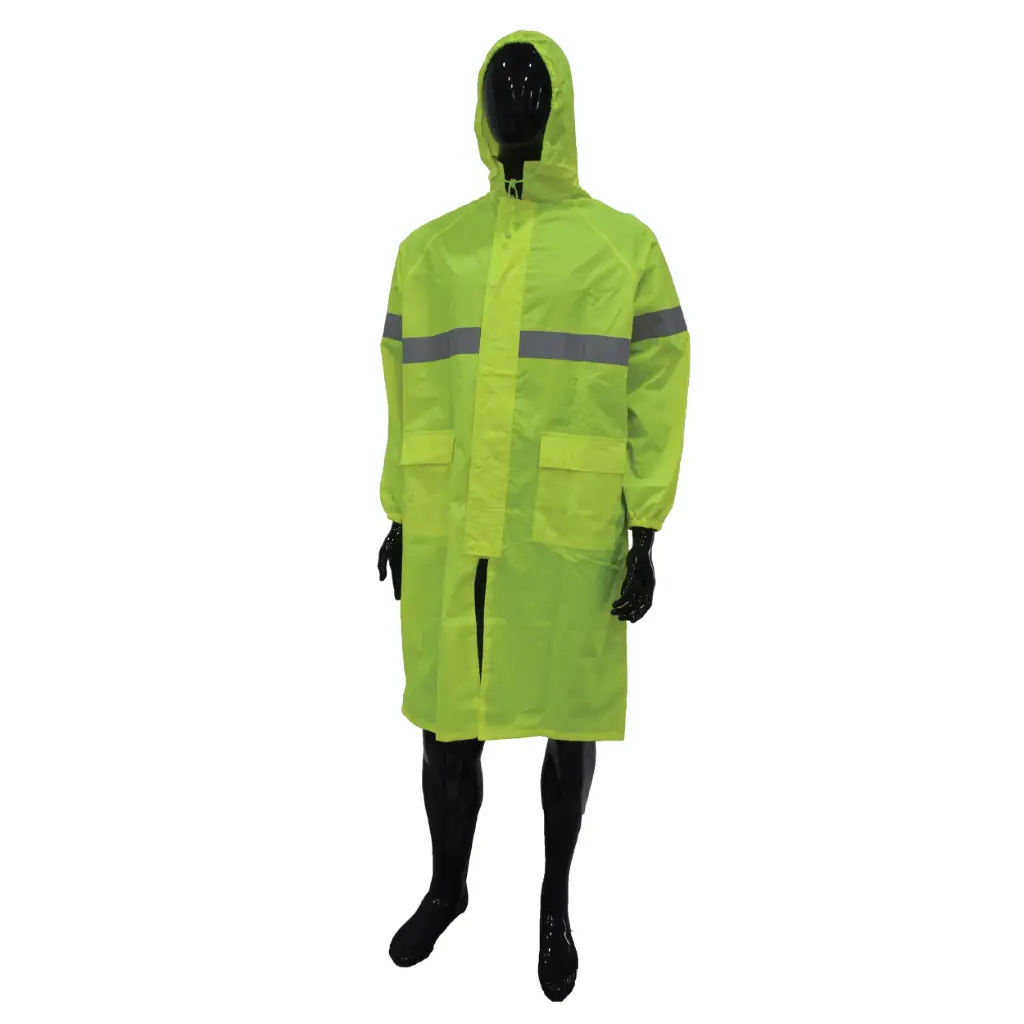 [SHVRC-MD] SAFETYWARE Hi-Vis Fluorescent Yellow Polyester Raincoat with Reflective Tapes (M)