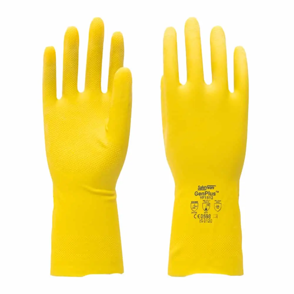 [YF1712-SM] SAFETYWARE GenPlus YF1712 Light Duty 12" Flocklined Rubber Gloves (S / 7)