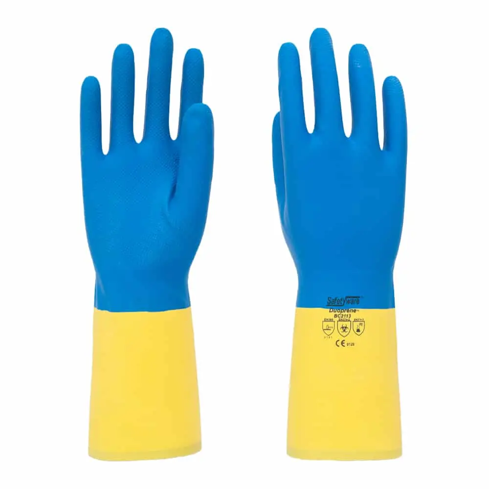 [BC2113-SM] SAFETYWARE Duoprene BC2113 Bi-Color 13" Neoprene Blended over Rubber Gloves (S / 7)
