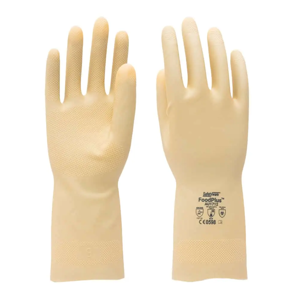 SAFETYWARE FoodPlus AU1712 Chlorinated Unlined 12" Amber Natural Rubber Gloves