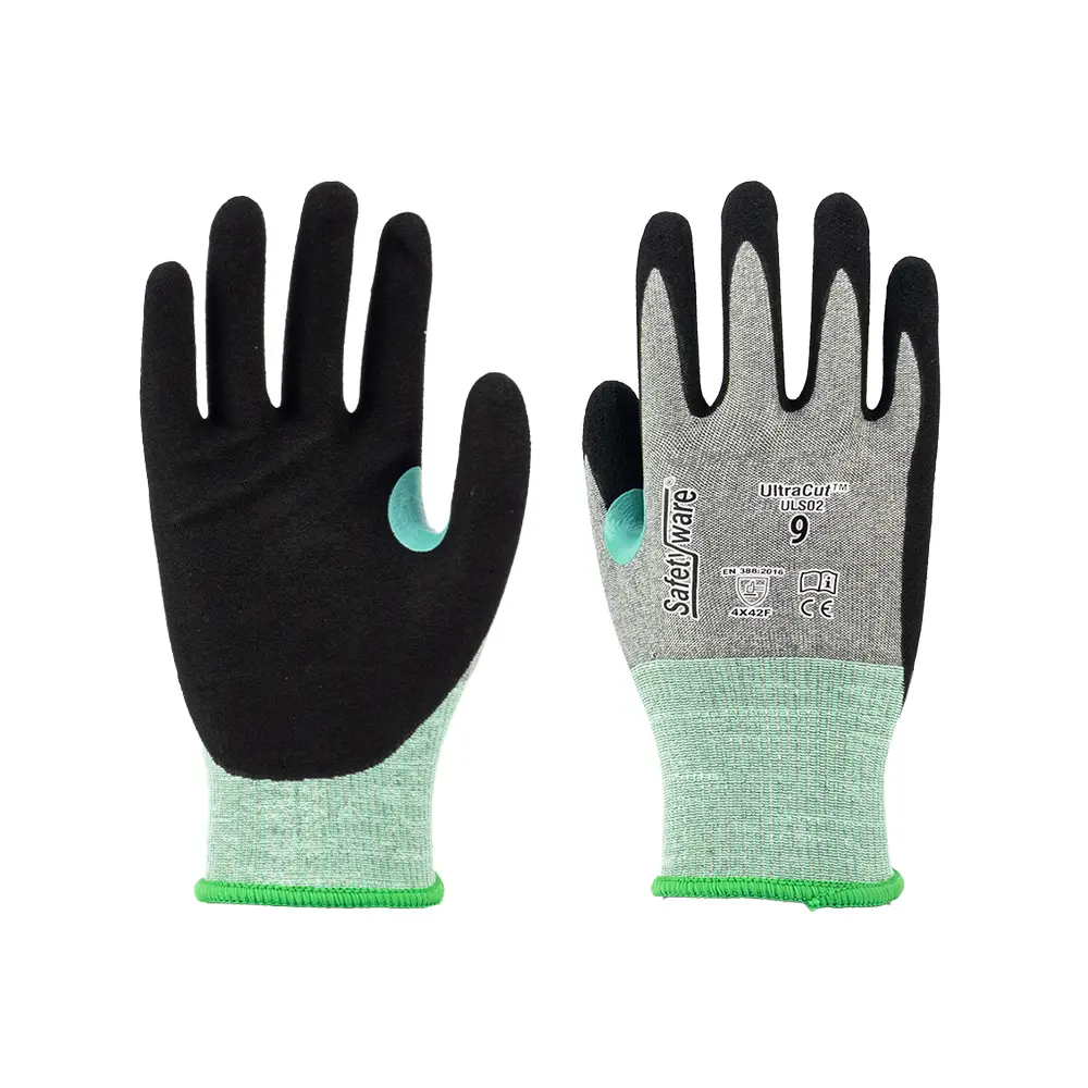 SAFETYWARE UltraCut ULS02 Level F Cut Resistant Gloves with 18-Gauge HPPE Blend Liner & S-Touch Palm Coating with Reinforced Nitrile Crotch
