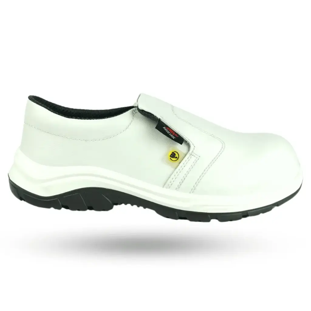 [IV102KP-A-35] RHINO SHOE PU Series FlexiGuard IV102KP Low-Cut Slip On Double Density PU/PU White Grey Safety Shoes (Grade A, 35 (EU) / 2 (UK))