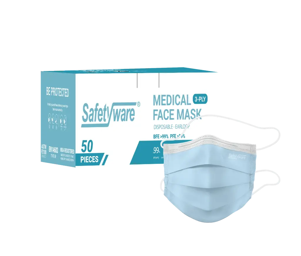 SAFETYWARE 1302HL 3-Ply Headloop Medical Face Mask
